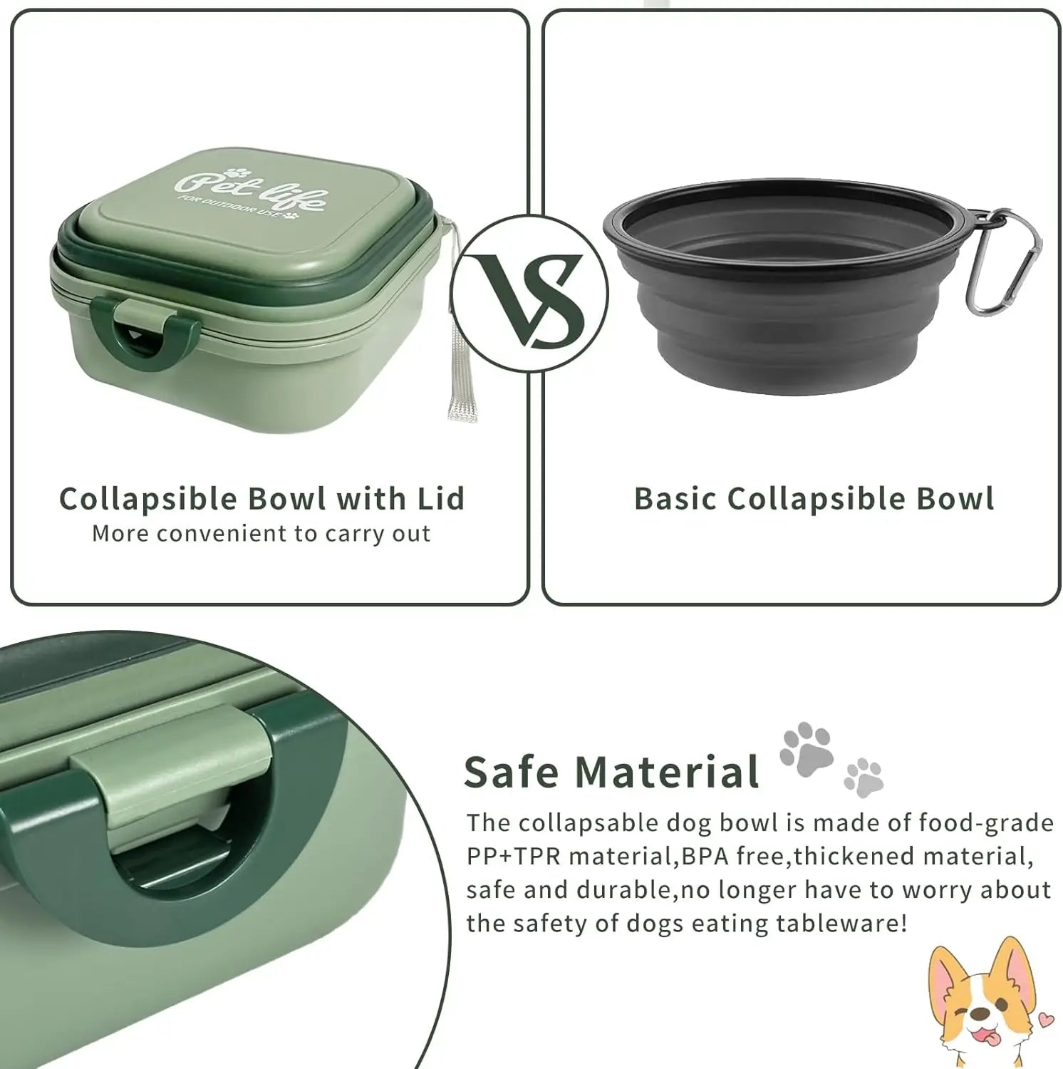 Collapsible Dog Travel Bowl | Portable 2-in-1 Food Water Feeder | Foldable Pet Bowl with Lid | Travel Pet Accessory for Dogs | Outdoor Dog Feeding Bowl