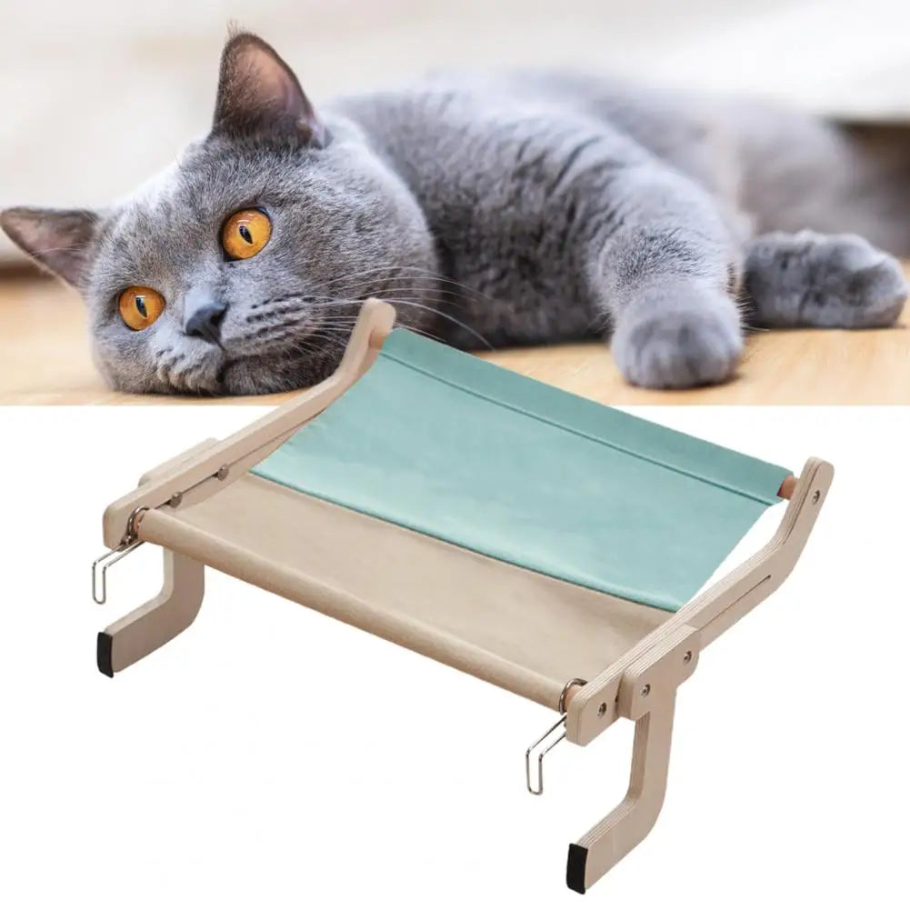 Hanging Cat Hammock | Removable Soft Window Perch for Cats | Strong Load-Bearing Wall Mount Cat Bed | Breathable Fabric | Wooden Design