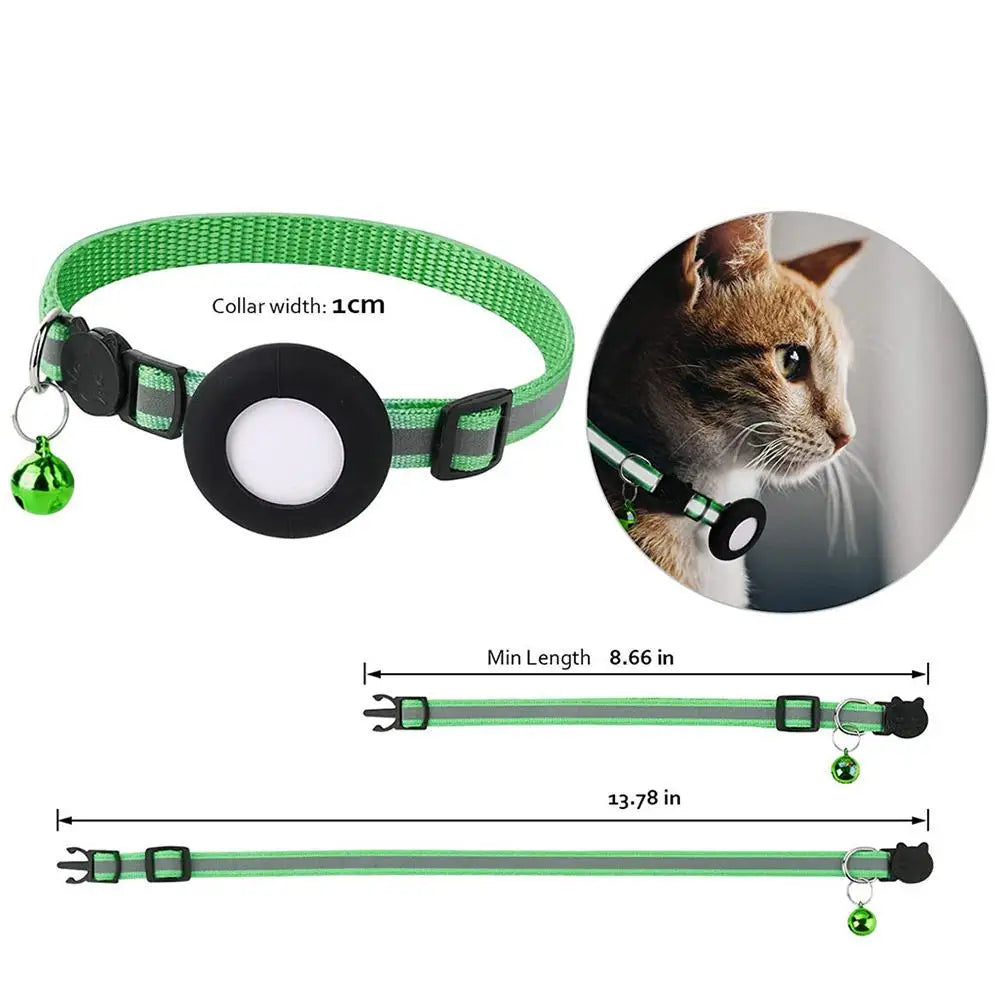 Airtag Case Collar for Cats & Dogs | Reflective Anti-Lost Tracker Collar | With Bell & Lights | Durable Nylon Pet Accessories