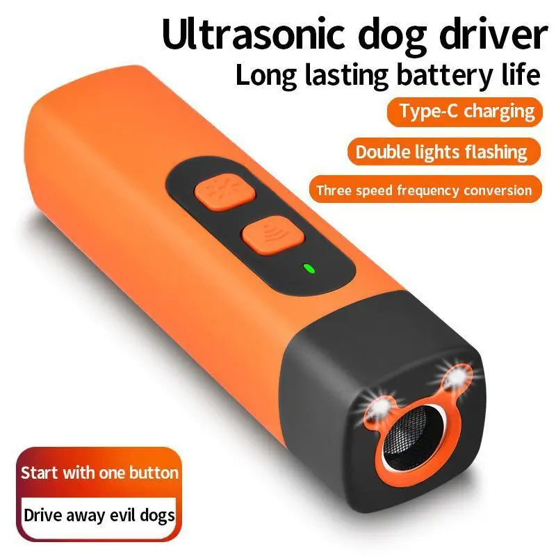 Ultrasonic Anti Bark Device | Dog Repeller with LED Flashlight | Safe Humane Bark Stopper | Plastic Dog & Cat Training Tool