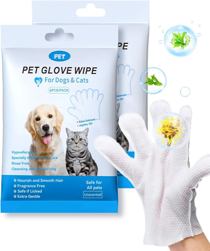 Pet Cleaning Wipes Gloves | Dog and Cat Bathing Wipes | Deodorizing Grooming Wipes for Paws Body and Butt | Daily Pet Hygiene Care