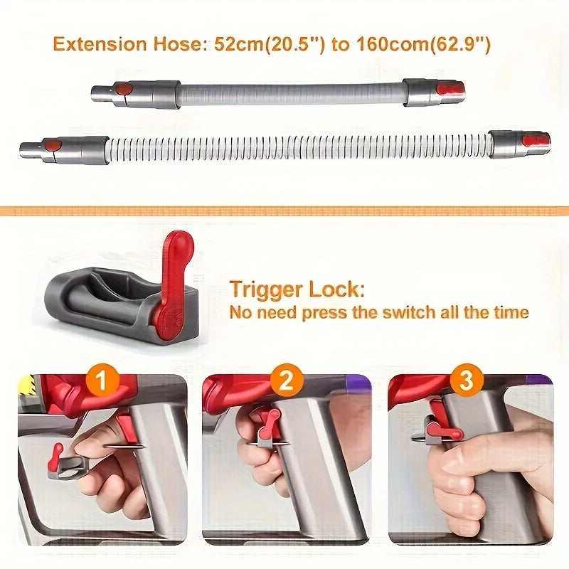 Extended Hose Pet Grooming Tool | Trigger Lock Attachment | Compatible with V7-V15 Vacuum Cleaners | Medium & Large Pet Hair Removal | PVC Pet Grooming Accessory