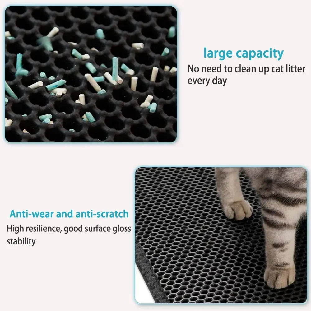 Double-Layer Cat Litter Mat | Waterproof Non-Slip Cat Pad | Washable Litter Box Mat | Plastic PU Cat Mat | Honeycomb Design | Eco-Friendly Cat Cleaning Pad | Cat Accessories with Gift