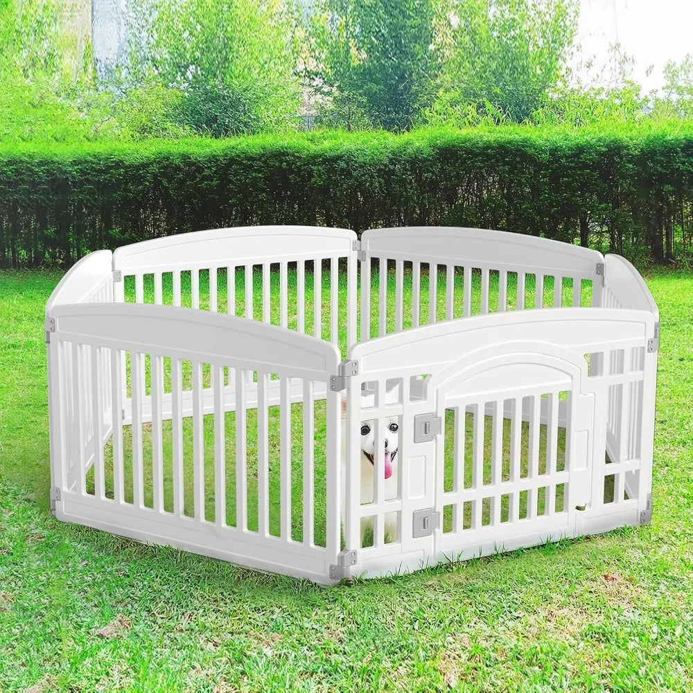Expandable Dog Playpen | Indoor Outdoor Portable Pet Fence | 6 Panel Plastic Play Yard for Medium Dogs | Secure Sliding Lock Door