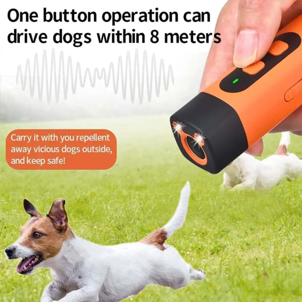 Ultrasonic Anti Bark Device | Dog Repeller with LED Flashlight | Safe Humane Bark Stopper | Plastic Dog & Cat Training Tool