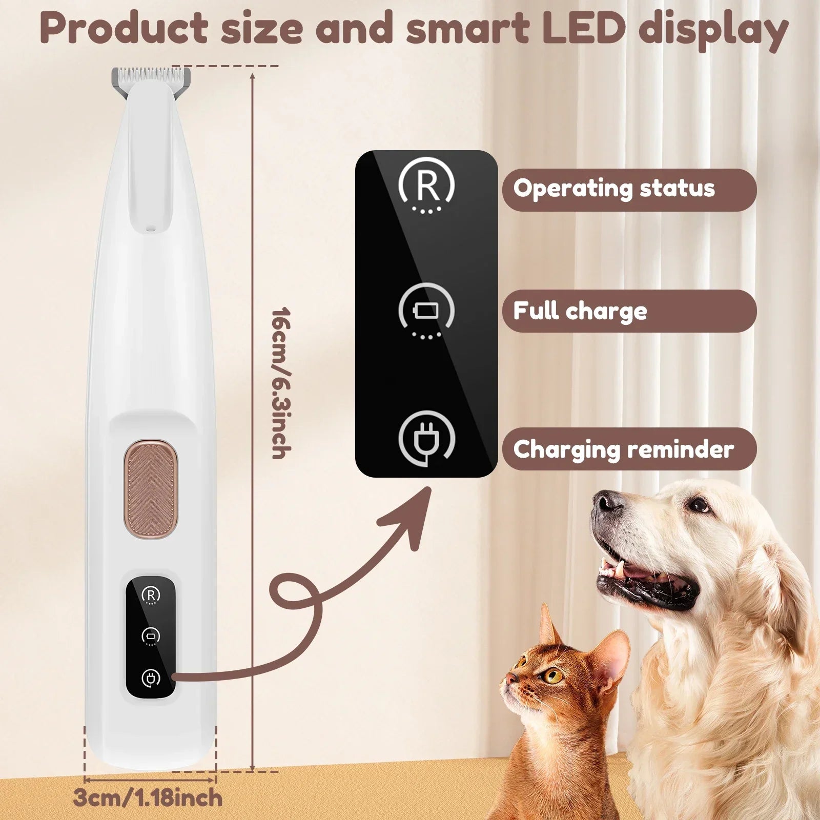 Dog Paw Trimmer | Waterproof Pet Hair Trimmer | LED Light & Display | 18mm Widen Blade | Dog Cat Grooming Clippers