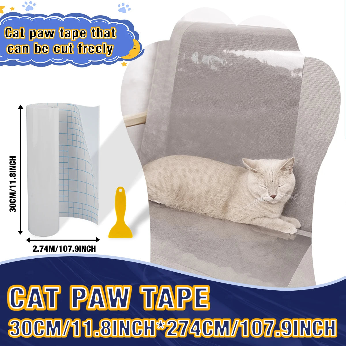 Cat Scratch Deterrent Tape | Transparent Self-Adhesive Furniture Protectors | Pet Training Tape for Sofa & Furniture | Easy to Apply