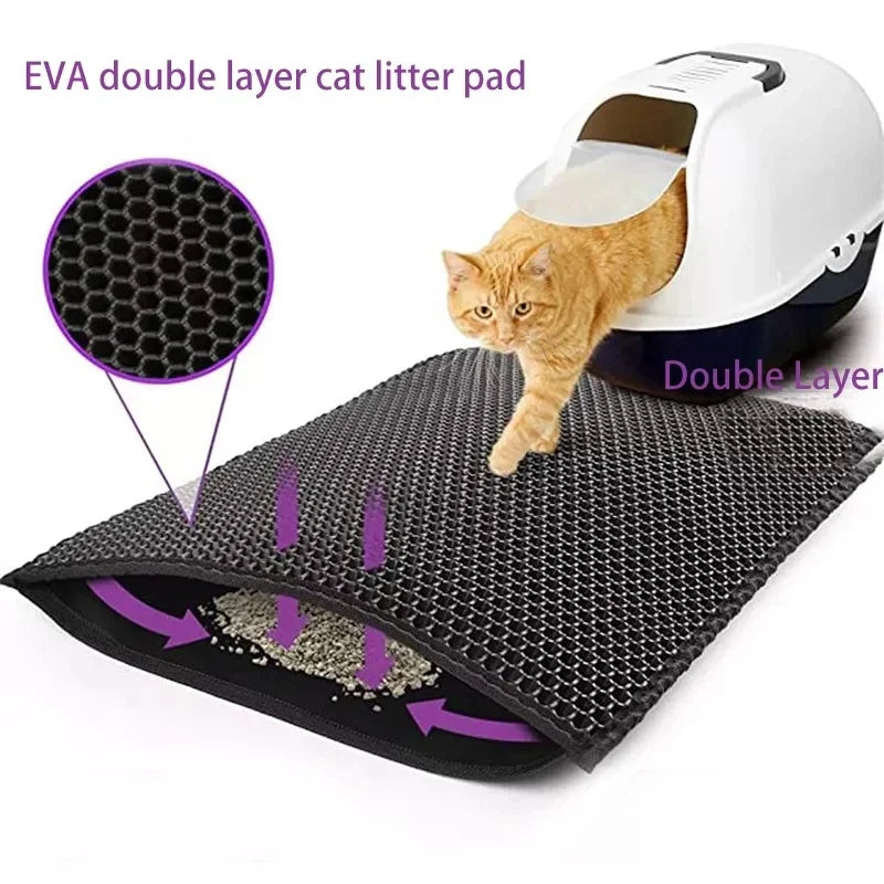 Double-Layer Cat Litter Mat | Waterproof Non-Slip Cat Pad | Washable Litter Box Mat | Plastic PU Cat Mat | Honeycomb Design | Eco-Friendly Cat Cleaning Pad | Cat Accessories with Gift
