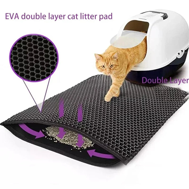 Double-Layer Cat Litter Mat | Waterproof Non-Slip Cat Pad | Washable Litter Box Mat | Plastic PU Cat Mat | Honeycomb Design | Eco-Friendly Cat Cleaning Pad | Cat Accessories with Gift