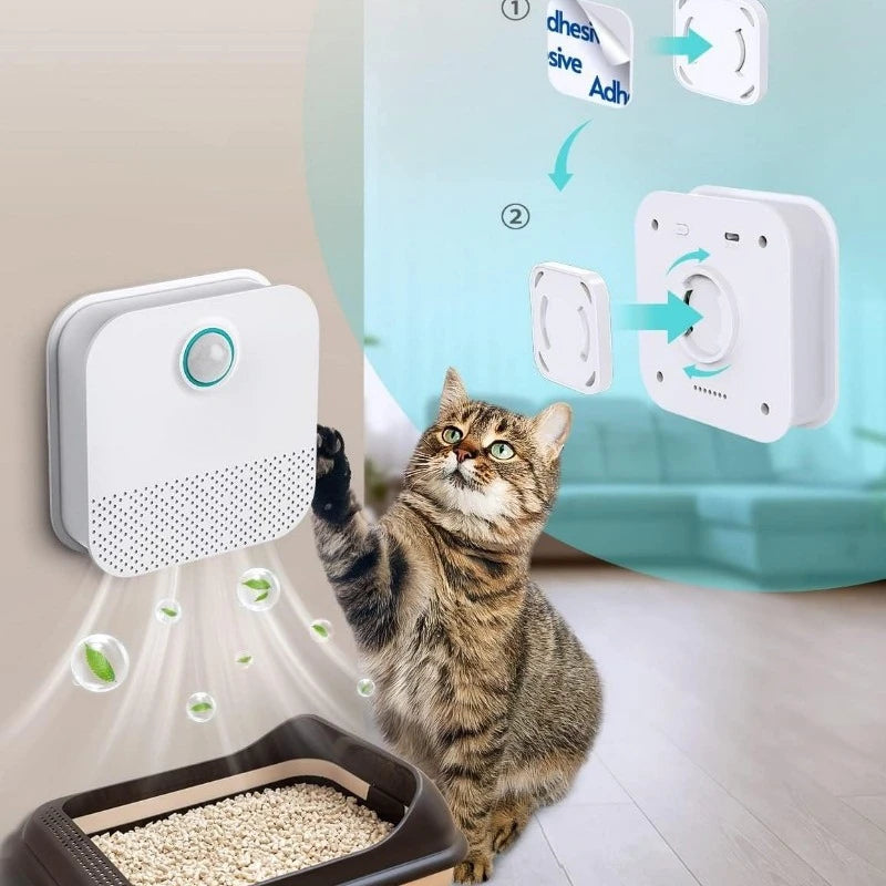 Smart Cat Litter Box Odor Purifier | Automatic Air Deodorizer for Dogs & Cats | Eliminates Litter Box Smells | Pet Cleaning Tool