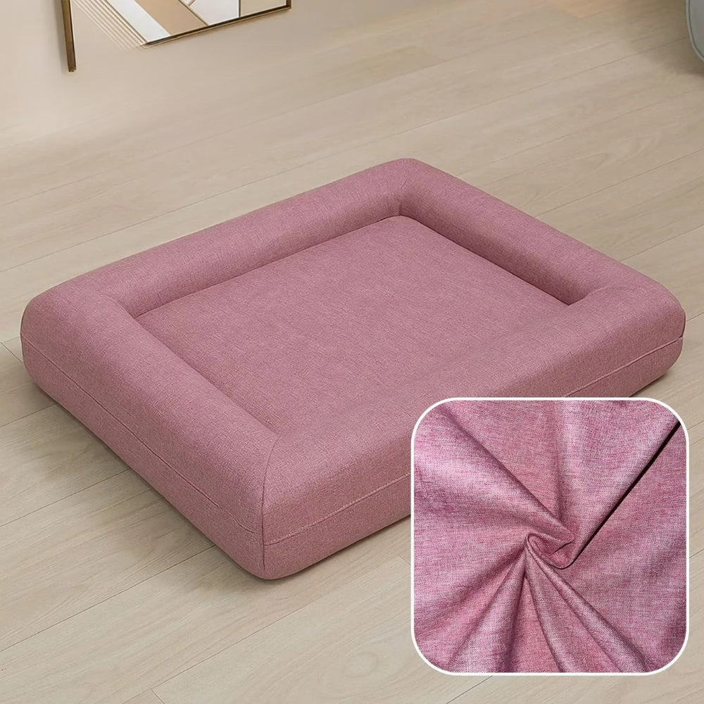 Detachable Four-Season Pet Bed | Rectangular Linen Kennel for Cats & Dogs | Removable Washable Cover | Sponge Filled Pet Nest